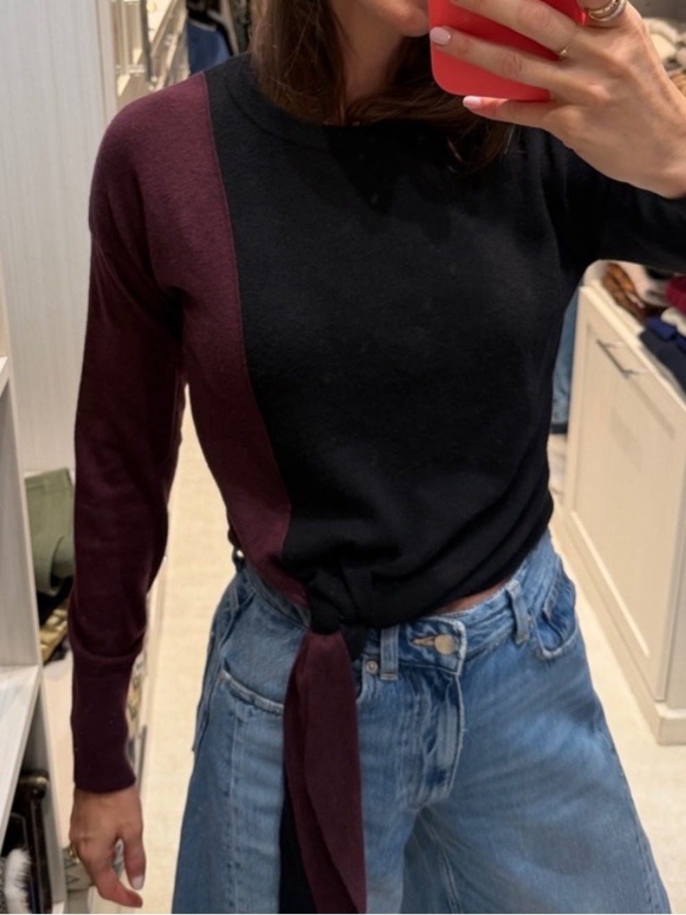 Autumn Cashmere Sweater Colorblock with Tie Size M